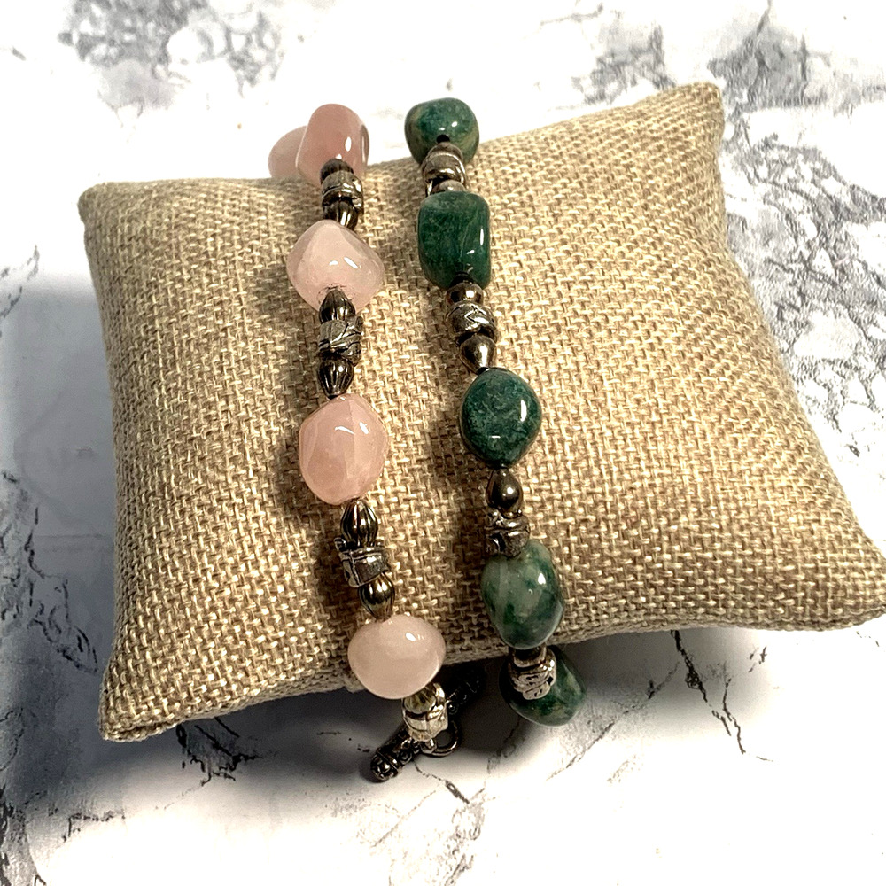 Handmade Bracelets Boho Style Rose Quartz & Aventurine Toggle Clasps